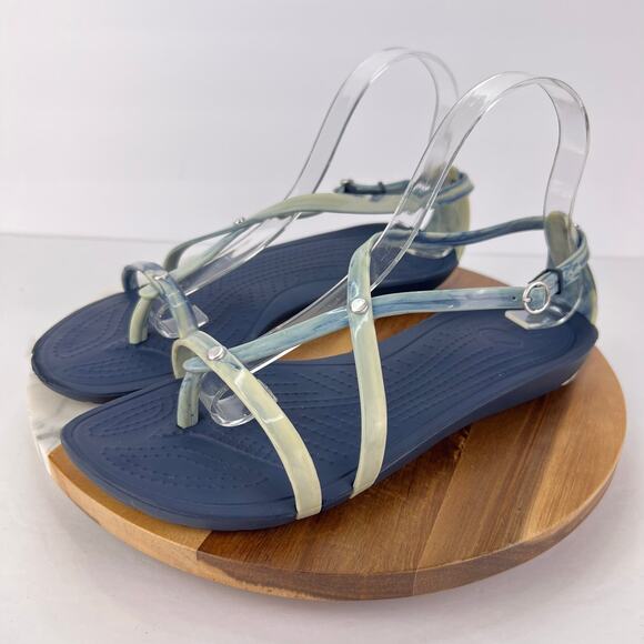 EUC Crocs Really Sexi Marbled Blue White Strappy Tie Dye Thong Flip Sandal 9 - Picture 4 of 8